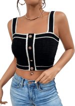 SweatyRocks Women's Sleeveless Ribbed Knit Spaghetti Strap Crop Cami Tank Top